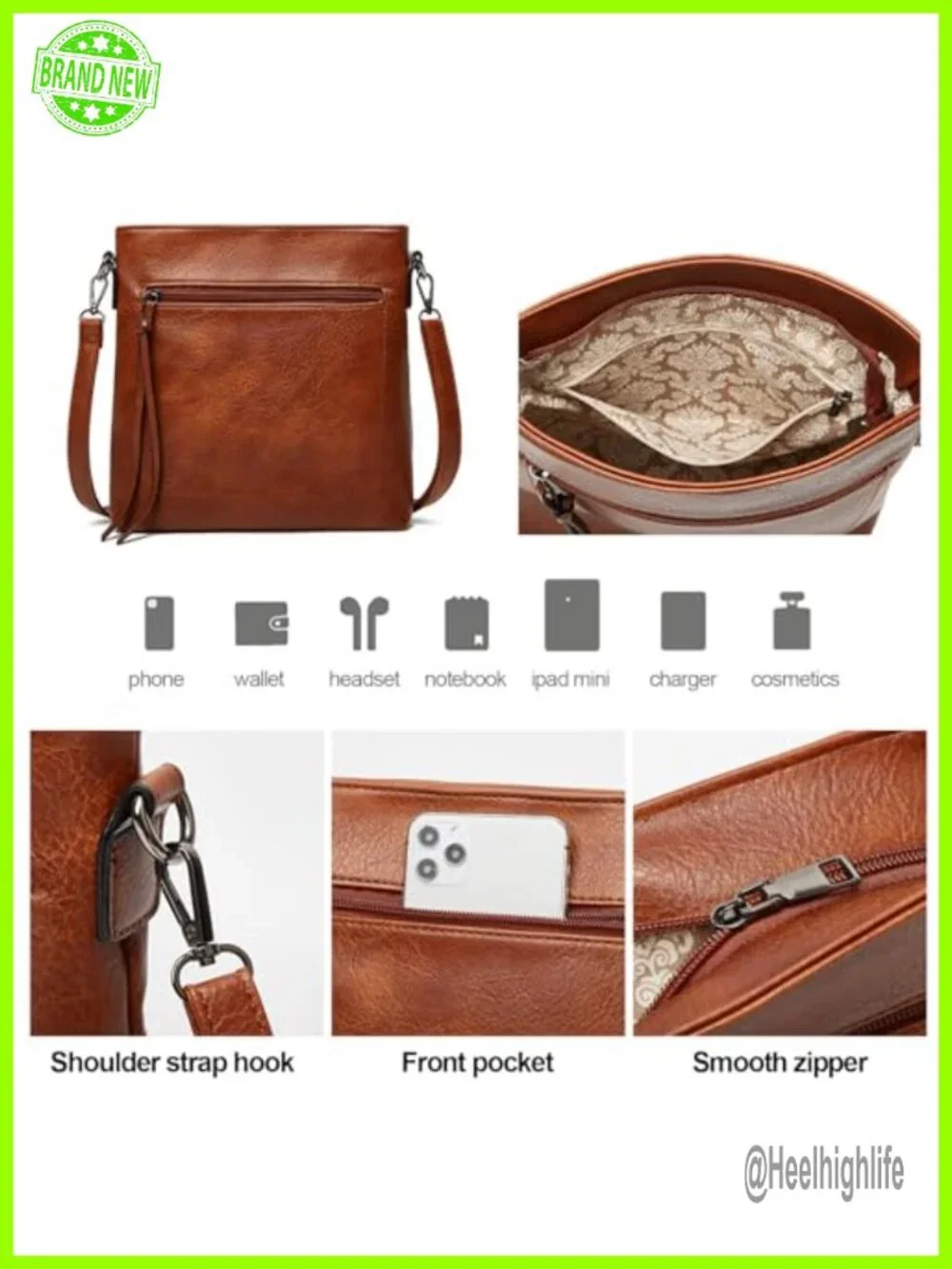 PU Leather 3-in-1 Hobo Crossbody Shoulder Handbag Set Large Capacity